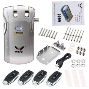 Planet Gates Wireless Security Invisible Keyless Entry Door Lock Home Smart Remote Control Lock with 4 Remote Keys Silver