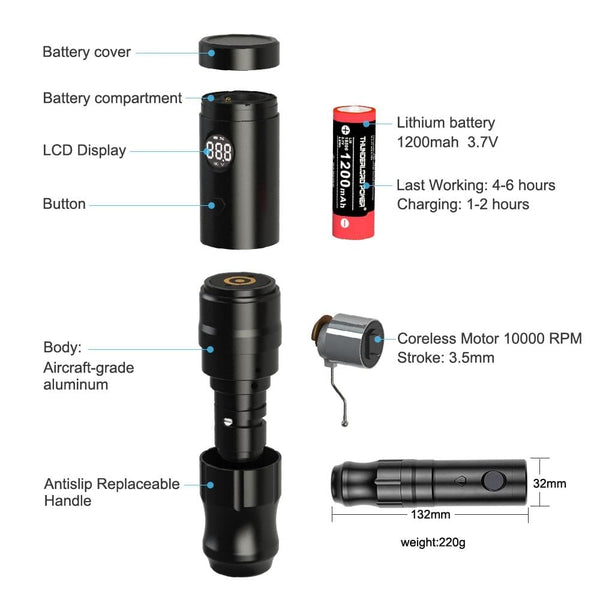 Planet Gates Wireless Tattoo Machine Pen Rotary Tattoo Eyebrow Machine for Body Art Wireless Tattoo Pen Professional Coreless Motor