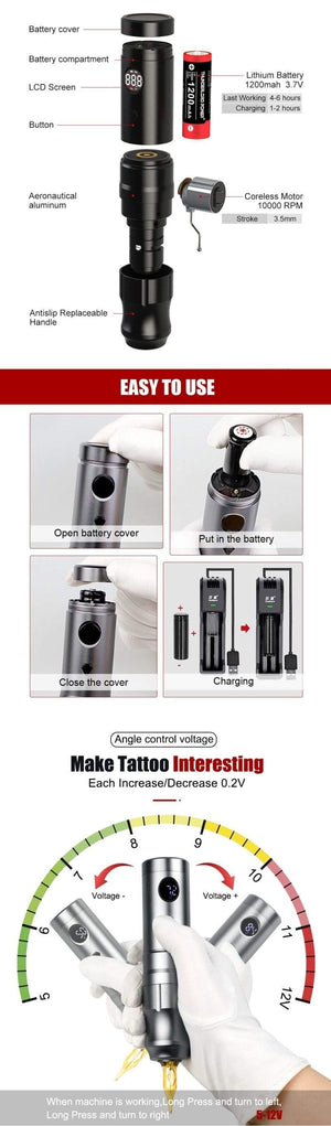 Planet Gates Wireless Tattoo Pen Machine Japanese Coreless Motor 2 Battery Pack Tattoo Supplies