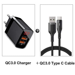 Baseus 18W Dual USB Fast Charger Quick Charge 3.0 USB C PD Charger with Digital Display Double USB Ports Charger For Phone