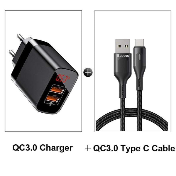 Baseus 18W Dual USB Fast Charger Quick Charge 3.0 USB C PD Charger with Digital Display Double USB Ports Charger For Phone