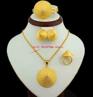 Planet Gates with 45cmX3mm chain 2 / Red / Resizable 24K Gold Color Crystal Necklace/Earring/Pendant/Bangle/Ring Middle Easter/India Habesha Wedding sets