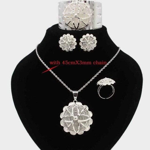 Planet Gates with 45cmX3mm chain / Resizable Jewelry Set Silver Plated Eritrean/Ethiopian/African Necklace/Pendant/Bangle/Earring/Ring Wedding Jewelry Sets