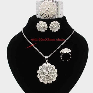 Planet Gates with 60cmX3mm chain / Resizable Jewelry Set Silver Plated Eritrean/Ethiopian/African Necklace/Pendant/Bangle/Earring/Ring Wedding Jewelry Sets
