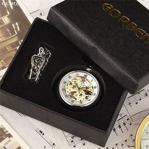Planet Gates With Box Retro Silver Skeleton Transparent Mechanical Pocket Watch for Men Women FOB Chain Hand Winding Full Steel Pocket Watch