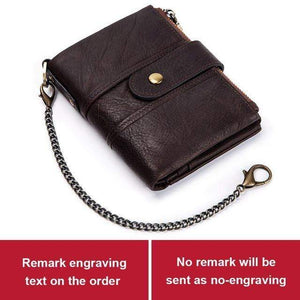 Planet Gates with Chain 1 Leather Free Engraving Rfid Wallet Men Crazy Horse Wallets Coin Purse Short Male Money Bag Mini Walet  Quality