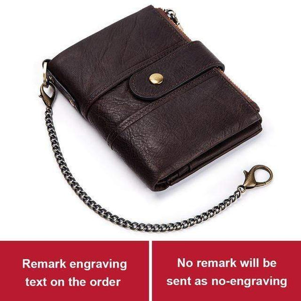Planet Gates with Chain 1 Leather Free Engraving Rfid Wallet Men Crazy Horse Wallets Coin Purse Short Male Money Bag Mini Walet  Quality