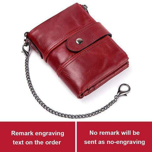 Planet Gates with Chain 2 Genuine Leather Free Engraving Quality Wallet Women Crazy Horse Wallets Coin Purse Short Male Mini Money Bag Girls
