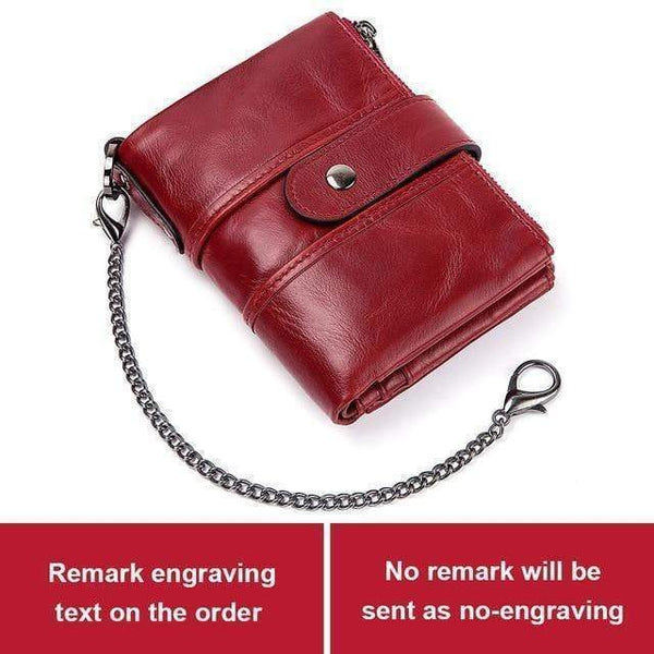 Planet Gates with Chain 2 Leather Free Engraving Rfid Wallet Men Crazy Horse Wallets Coin Purse Short Male Money Bag Mini Walet  Quality