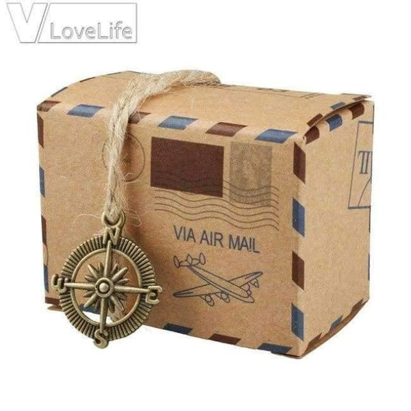 Planet Gates with Compass Souvenirs Boxes 50 pcs Kraft Travel Theme Air Mail Wedding Favor Gift Box Candy Pack Festive Party Supplies