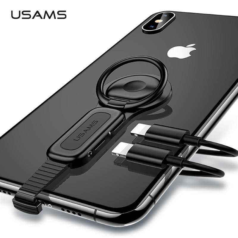 Planet Gates With Dual Lighting Lighting Dual Adapter & Ring Holder USAMS 3.5mm Audio&charger Adjust Phone Holder fast charging for iPhone iOS Adapter OTG