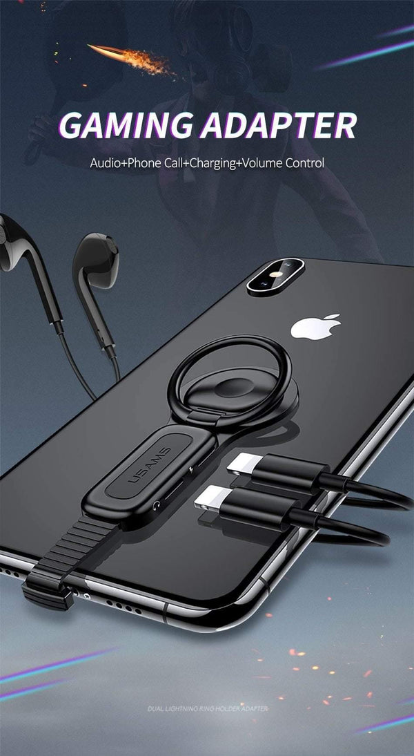 Planet Gates With Dual Lighting Lighting Dual Adapter & Ring Holder USAMS 3.5mm Audio&charger Adjust Phone Holder fast charging for iPhone iOS Adapter OTG