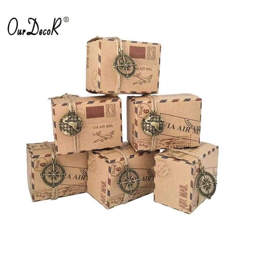 Planet Gates With earth Wedding Gift Boxes 25 pcs Kraft Travel Theme Air Mail Wedding Favor Souvenirs Candy Boxes Festive Party Supplies caja de regalo