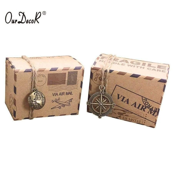 Planet Gates With earth Wedding Gift Boxes 25 pcs Kraft Travel Theme Air Mail Wedding Favor Souvenirs Candy Boxes Festive Party Supplies caja de regalo