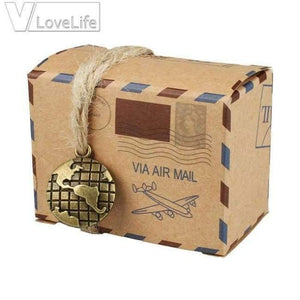 Planet Gates with Globe Souvenirs Boxes 50 pcs Kraft Travel Theme Air Mail Wedding Favor Gift Box Candy Pack Festive Party Supplies