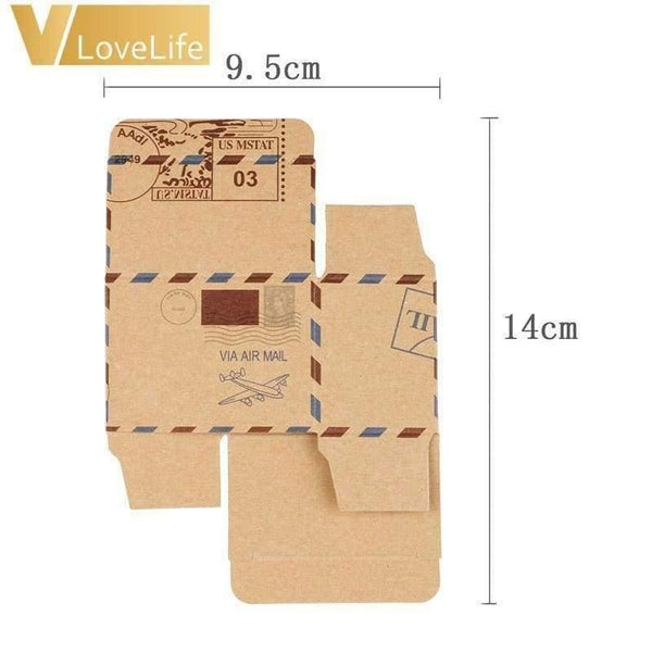 Planet Gates with Globe Souvenirs Boxes 50 pcs Kraft Travel Theme Air Mail Wedding Favor Gift Box Candy Pack Festive Party Supplies