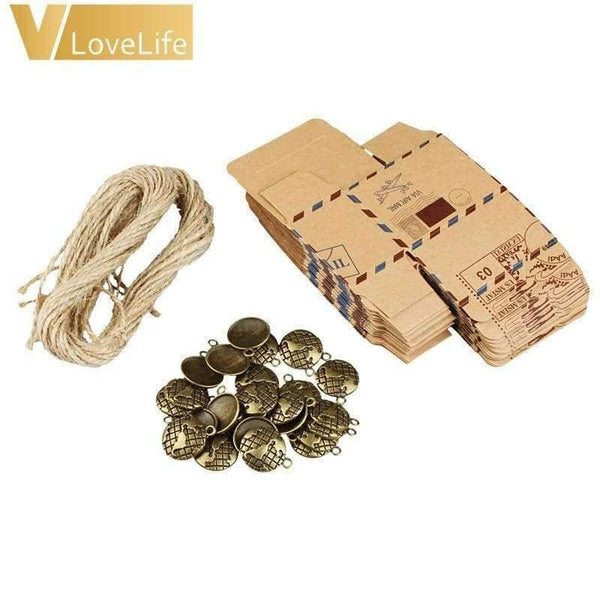 Planet Gates with Globe Souvenirs Boxes 50 pcs Kraft Travel Theme Air Mail Wedding Favor Gift Box Candy Pack Festive Party Supplies