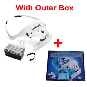 Planet Gates With Outer Box Magnifying Glasses LED Light Lamp Head Loupe Jeweler Headband Magnifier Eye Glasses Optical Glass Tool Repair Reading Magnifier