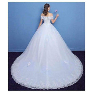 Planet Gates with train / 4 / 100cm New Arrival Mrs Win Applicue Wedding Dress Lace Boat Neck Sweep Brush Train Bridal Gown lace Up Cap Sleeve Frock Dress