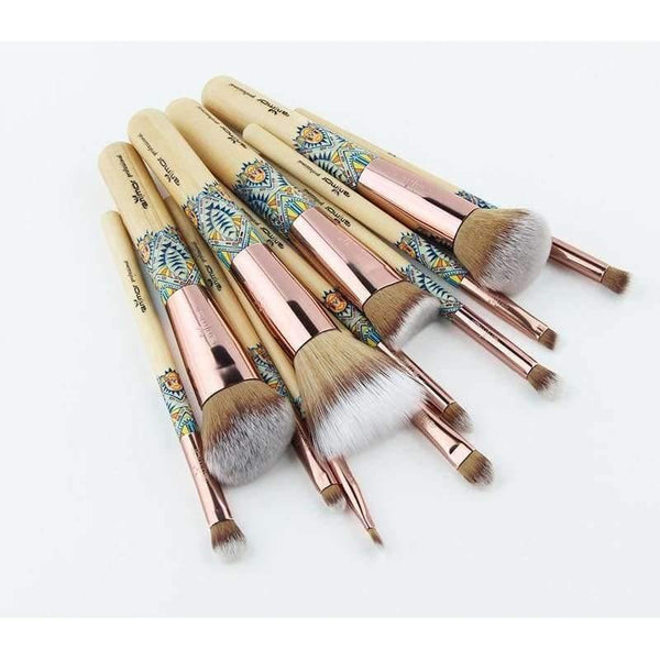 Planet Gates without bag Makeup Brushes 12PCS Set Bamboo Make Up Brush Soft Synthetic Collection Kit with Powder Contour Eyeshadow Eyebrow Brushes