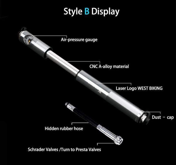 Planet Gates Without barometer / China Cycling Pump Hose Gauge Bicycle Adapter Alloy Portable Tire Inflator Air Needle Schrader Presta Valve Hand Bike Pump