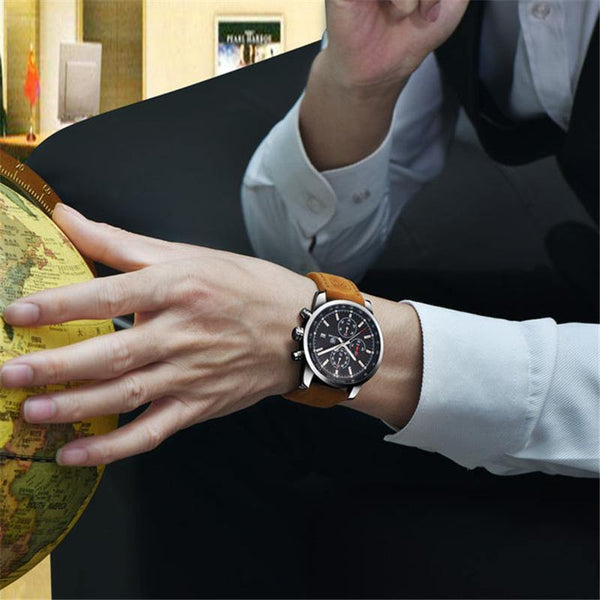 Planet Gates without box Men Watch Top Brand Luxury Male Leather Waterproof Chronograph Quartz Military Wrist Watch Men Clock saat