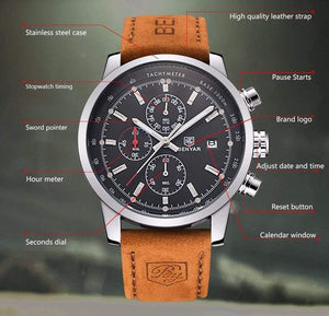 Planet Gates without box Men Watch Top Brand Luxury Male Leather Waterproof Chronograph Quartz Military Wrist Watch Men Clock saat
