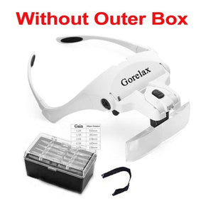 Planet Gates Without Outer Box Magnifying Glasses LED Light Lamp Head Loupe Jeweler Headband Magnifier Eye Glasses Optical Glass Tool Repair Reading Magnifier