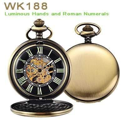 Planet Gates WK188 / United States Pocket Watch Mechanical Pocket Watches Flip Clock Necklace Retro Skeleton Vintage Pocket Fob Watch Chain Dropshipping