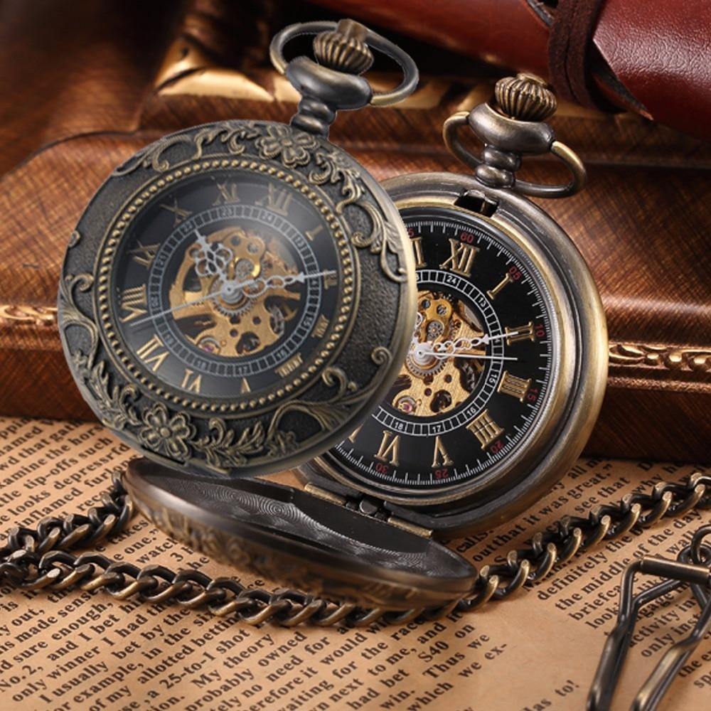 Planet Gates WK188 / United States Pocket Watch Mechanical Pocket Watches Flip Clock Necklace Retro Skeleton Vintage Pocket Fob Watch Chain Dropshipping