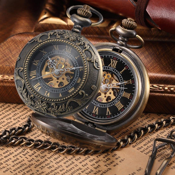 Planet Gates WK188 / United States Pocket Watch Mechanical Pocket Watches Flip Clock Necklace Retro Skeleton Vintage Pocket Fob Watch Chain Dropshipping