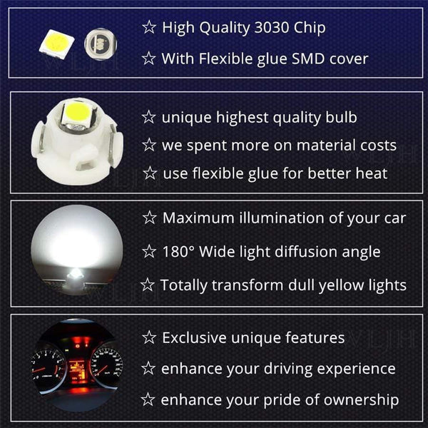 Planet Gates WLJH 10x T3 T4.2 T4.7 Led Neo Wedge 3030 SMD Heater A/C Climate Control Backlight Gauge Instrument Dash Light Lamp Bulb for Car