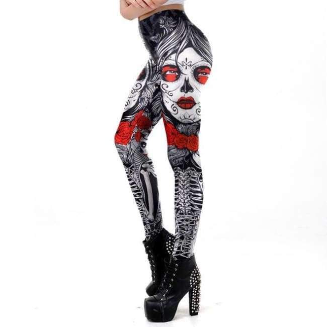 Planet Gates New Leggins Halloween Sugar Skull Leggings For Women Girl Rose Print Fantastic Workout Party Ankle Pant