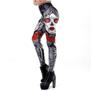 Planet Gates WM-KDK-72015 / L New Leggins Halloween Sugar Skull Leggings For Women Girl Rose Print Fantastic Workout Party Ankle Pant