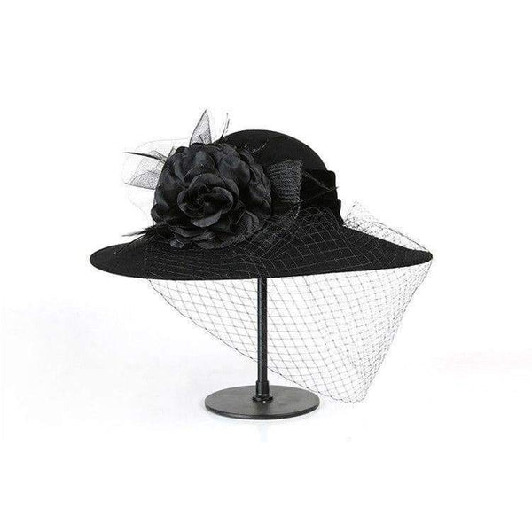 Planet Gates Women 100% Wool Felt Hats 1920s Vintage flower Derby Church Bucket hats Elegant Fashion classic chapeau veil Formal hat