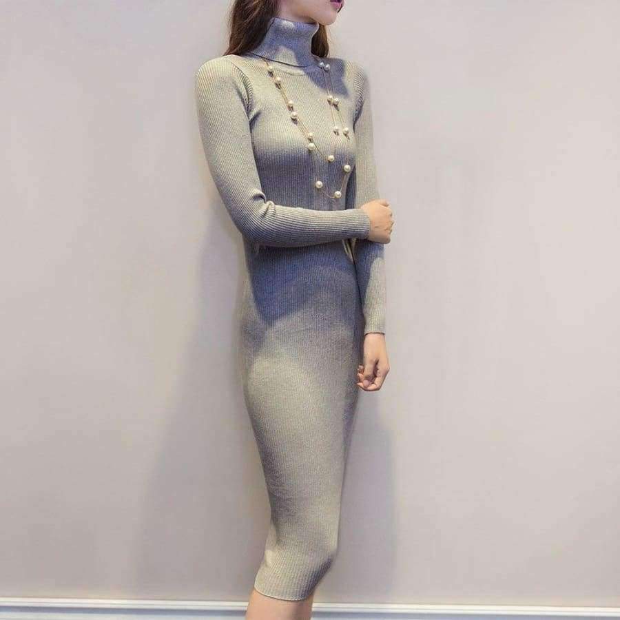 Planet Gates Women Autumn Winter Sweater Knitted Dresses Slim Elastic Turtleneck Long Sleeve Sexy Lady Bodycon Robe Dresses Vestidos LJ1017