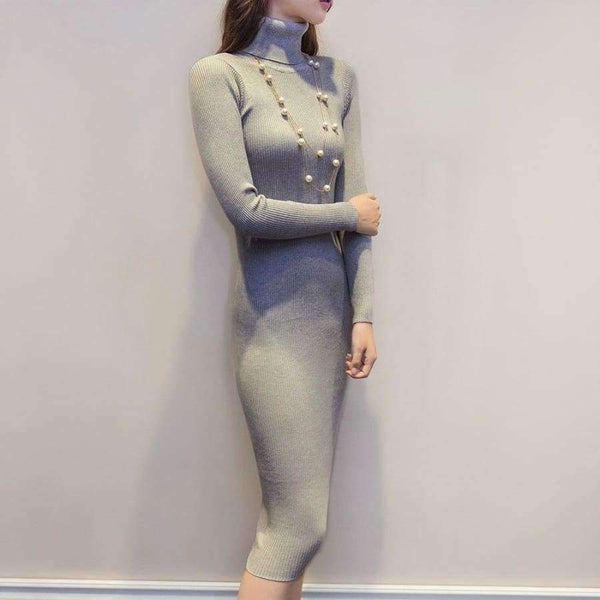 Planet Gates Women Autumn Winter Sweater Knitted Dresses Slim Elastic Turtleneck Long Sleeve Sexy Lady Bodycon Robe Dresses Vestidos LJ1017