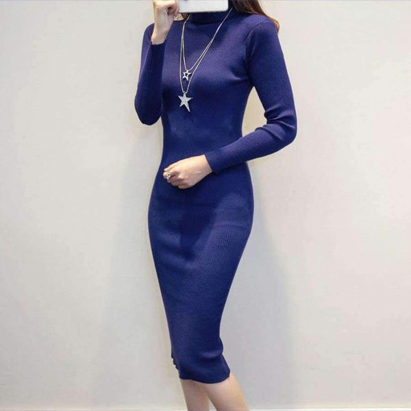 Planet Gates Women Autumn Winter Sweater Knitted Dresses Slim Elastic Turtleneck Long Sleeve Sexy Lady Bodycon Robe Dresses Vestidos LJ1017