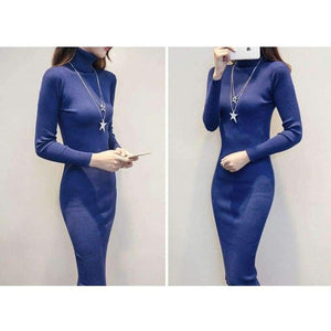 Planet Gates Women Autumn Winter Sweater Knitted Dresses Slim Elastic Turtleneck Long Sleeve Sexy Lady Bodycon Robe Dresses Vestidos LJ1017