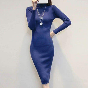Planet Gates Women Autumn Winter Sweater Knitted Dresses Slim Elastic Turtleneck Long Sleeve Sexy Lady Bodycon Robe Dresses Vestidos LJ1017