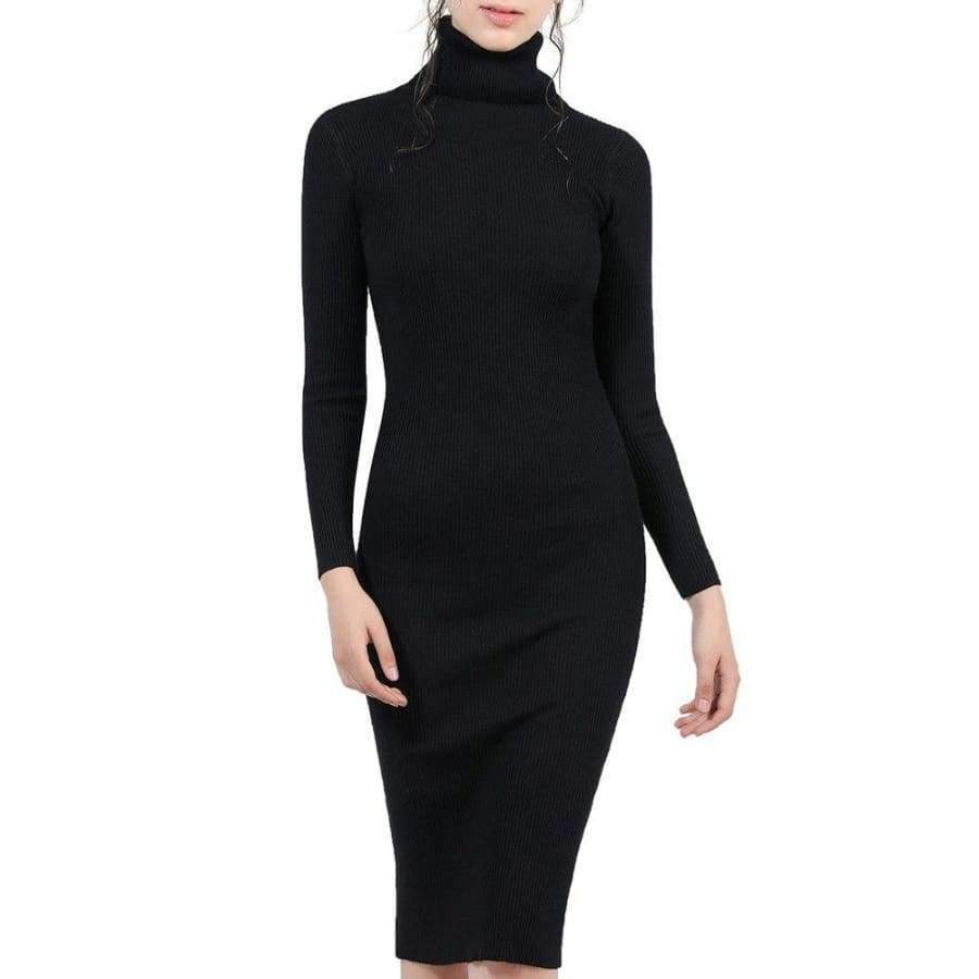 Planet Gates Women Autumn Winter Sweater Knitted Dresses Slim Elastic Turtleneck Long Sleeve Sexy Lady Bodycon Robe Dresses Vestidos LJ1017