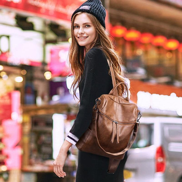 Planet Gates Women Backpack PU Leather Daypack Fashion Backpacks Female Mochila Feminine Casual Large Capacity Vintage Shoulder Bags