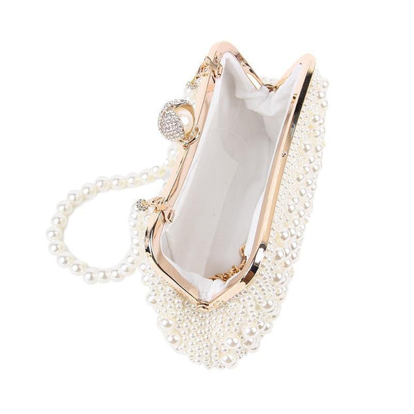 Planet Gates Women Bead Bag Pearl White Shell Messenger Bags Luxury Bead Handbag Evening Clutch Bag For Bride/ Bridesmaid