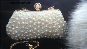 Planet Gates Women Bead Bag Pearl White Shell Messenger Bags Luxury Bead Handbag Evening Clutch Bag For Bride/ Bridesmaid