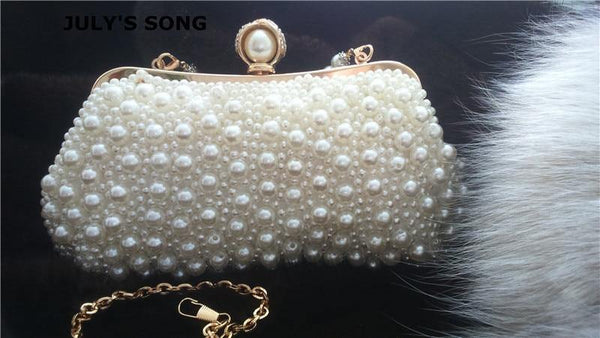 Planet Gates Women Bead Bag Pearl White Shell Messenger Bags Luxury Bead Handbag Evening Clutch Bag For Bride/ Bridesmaid