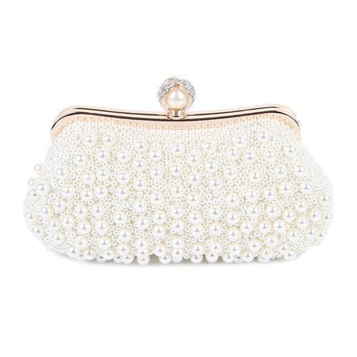 Planet Gates Women Bead Bag Pearl White Shell Messenger Bags Luxury Bead Handbag Evening Clutch Bag For Bride/ Bridesmaid