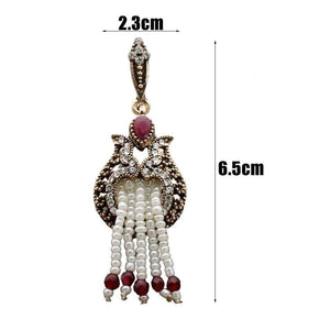Planet Gates Women Beaded Long Hook Flower Earrings Antique Gold Color Bead Tassels Bridal Earrings India Wedding Jewelry