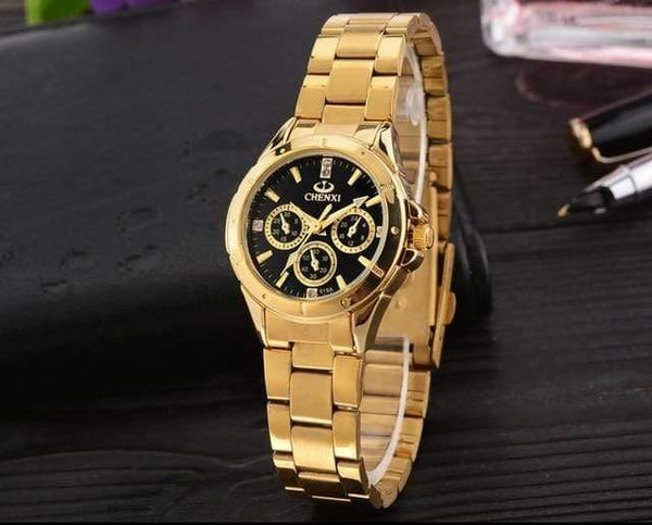 Planet Gates Women Black  Dial Quartz Watches Women Men Gold Wrist Watches Top Brand Luxury Female Male Clock IPG Golden Steel Watch