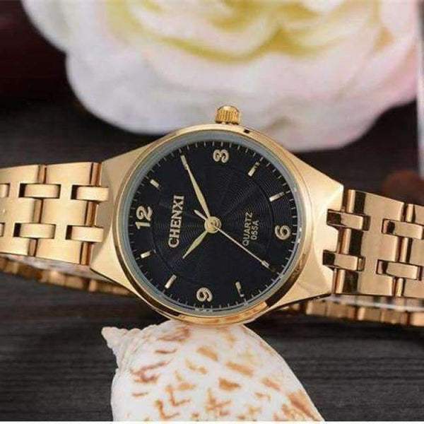 Planet Gates Дамски черен часовник 2018 Нова мода CHENXI Маркови дамски мъжки кварцов часовник Рокля Ръчни часовници Модни ежедневни двойки златни часовници за влюбени