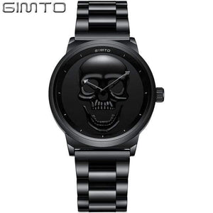 Planet Gates Women Black Fashion Casual Gold Lover's Skull Watch Stainless Steel Unique 3D Skeleton Pattern Women Men Watches Couple Wristwatch